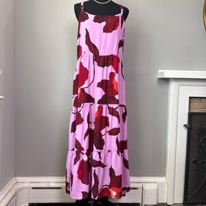 Sanctuary Maxi Dress 3X Pink Floral Open Back Tie Adjustable Straps Boho Wedding